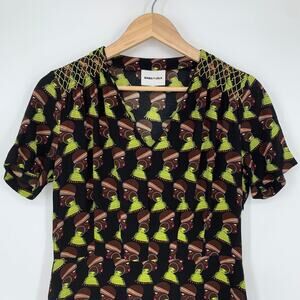 BIMBA Y LOLA African Maasai Woman Printed Dress Short Sleeve Mini Profile Dress